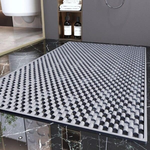 Antislip douchemat groot formaat, grijs, voor badkamer.