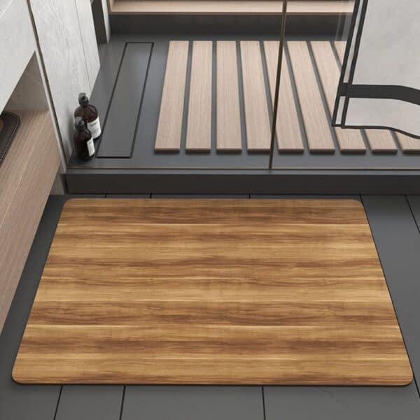 Houten badmat met natuurlijke textuur voor badkamer.