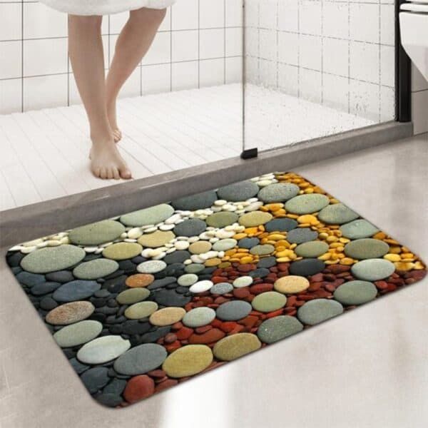 Badmat met kiezelstenen print, badkamer decoratie, anti-slip vloermat.