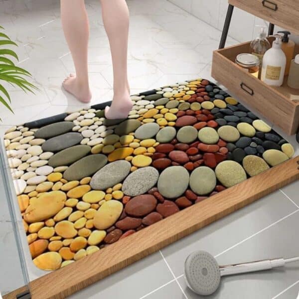 Badmat met keienmotief, badmat voor badkamer, stijlvolle badmat.