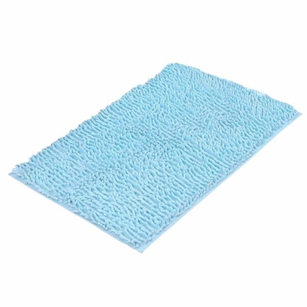 Blauwe chenille badmat voor badkamer, zacht en absorberend.