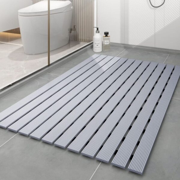 Douchemat imitatiehoutvloer grijs, waterafstotend voor badkamer.