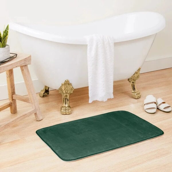 Groene badmat voor badkuip, luxe velours, badkamer decoratie.