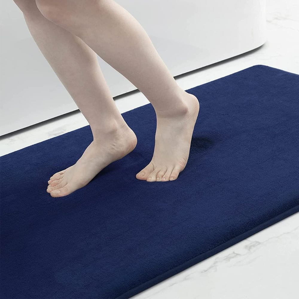 Grote badkamer tapijt anti-slip, donkerblauw, veilig staan bij bad.