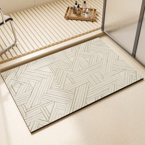 Grote diatomee badmat met geometrisch patroon voor badkamer.