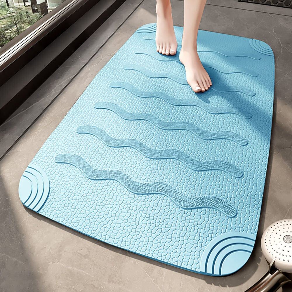 Blauwe inloopdouchemat met golfpatroon, anti-slip en Italiaans ontwerp.