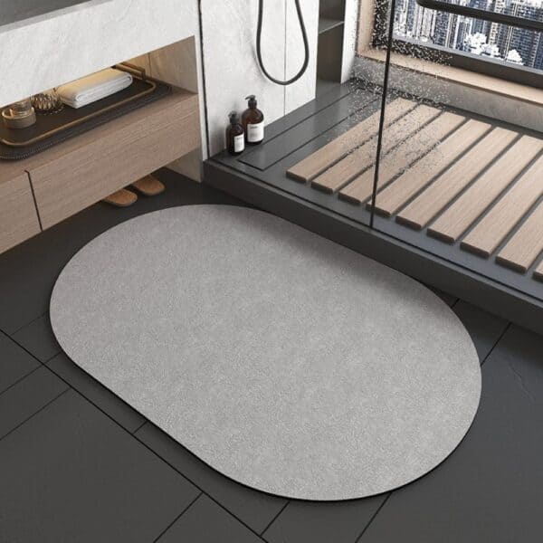 Japans diatomee tapijt in badkamer, grijs, ronde vorm, anti-slip.