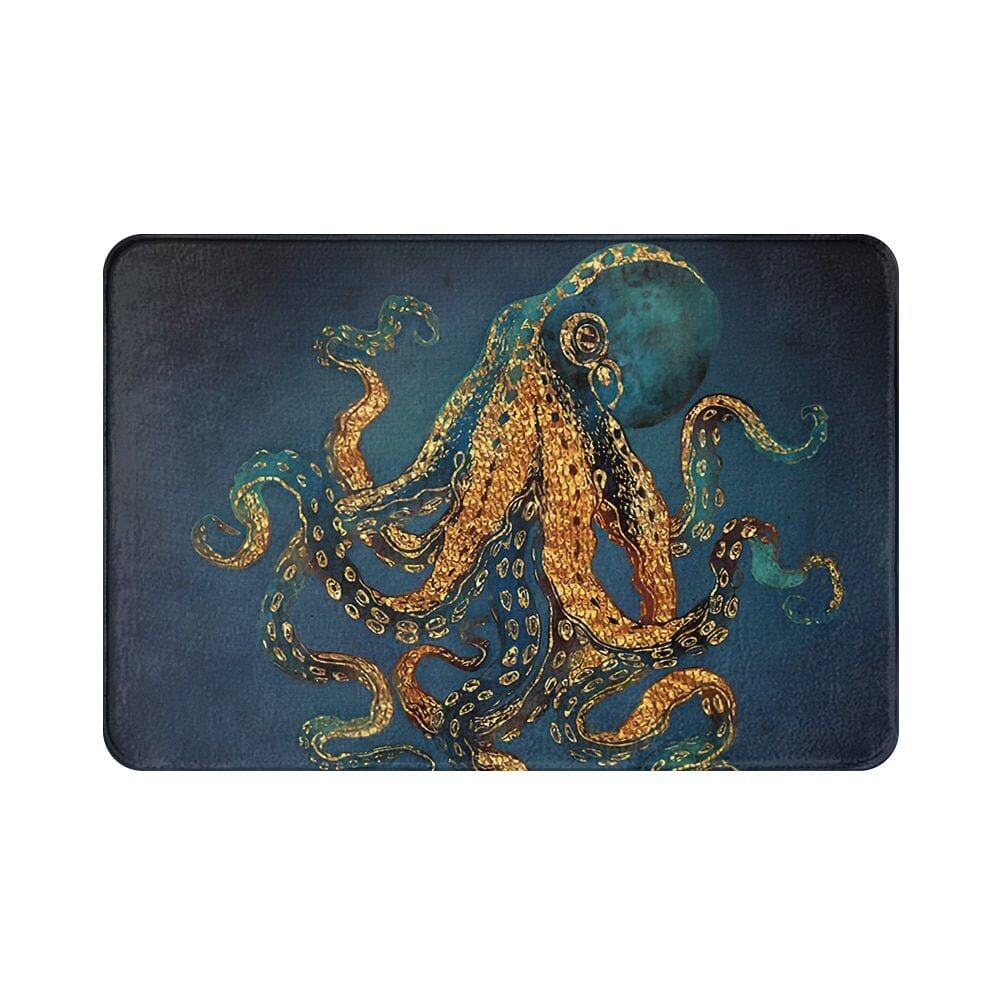 Kleine luxe badmat met gouden octopus ontwerp voor badkamer.