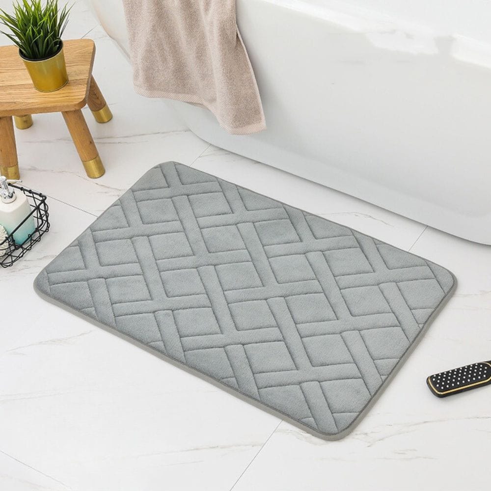 Luxe dikke badmat grijs met ruitpatroon voor badkamer.