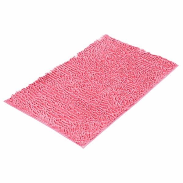 Roze chenille badmat, zacht en comfortabel voor de badkamer.