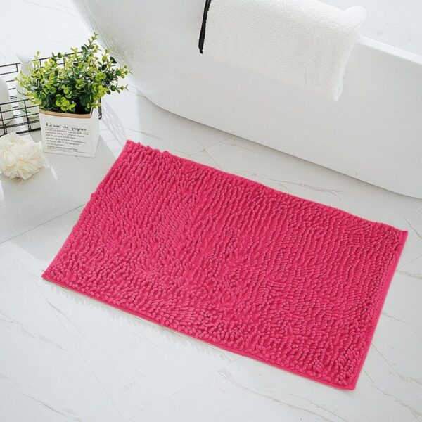 Roze fuchsia badmat chenille voor badkamer, zacht en waterafstotend.