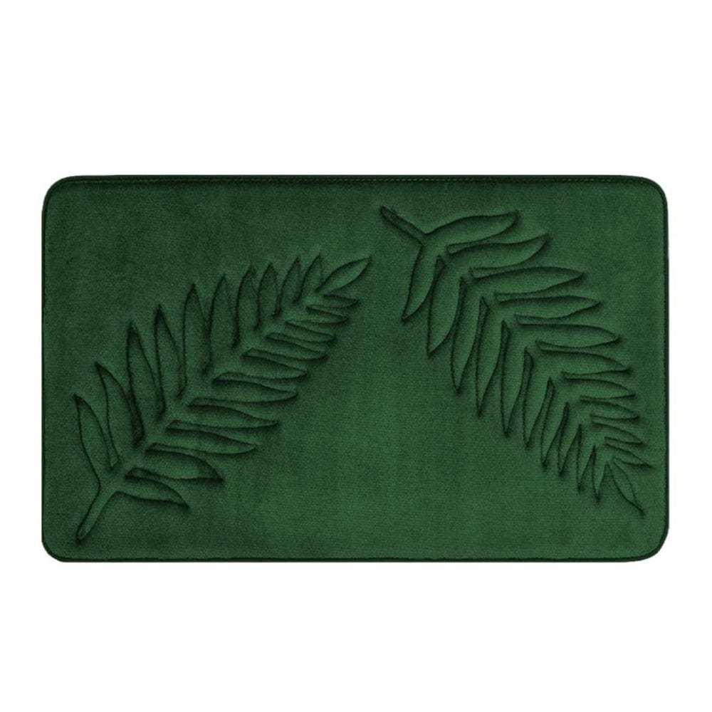 Smaragdgroene badmat met gestikte bladeren, natuurlijk design voor badkamer.
