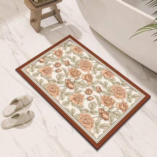 Ultra-absorberende diatomee badmat met rozenpatroon voor badkamer.