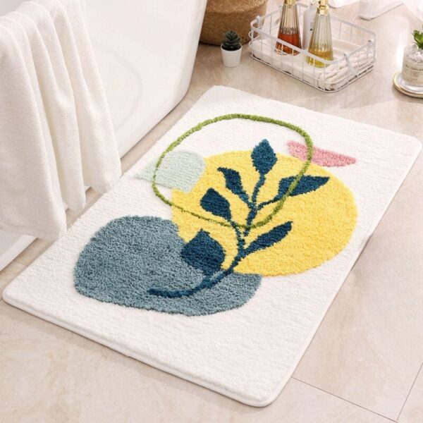 Zen badkamermat met kleurrijk bladmotief voor een rustige badkamer.