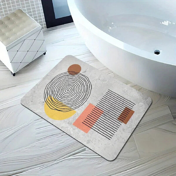Absorberende badmat van diatomeeënaarde met geometrisch patroon voor badkamer.