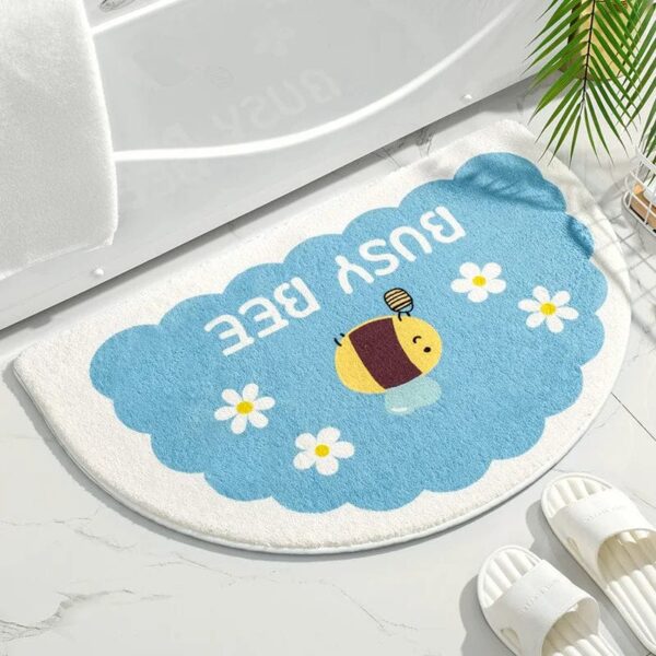 Bijen badmat met 'Busy Bee' tekst en bloemen, voor badkamer.