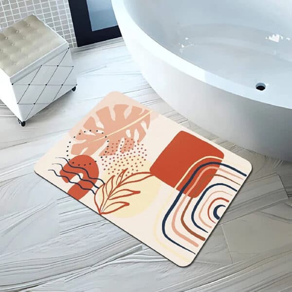 Diatomee badmat met tropisch patroon, absorberend en anti-slip voor badkamer.