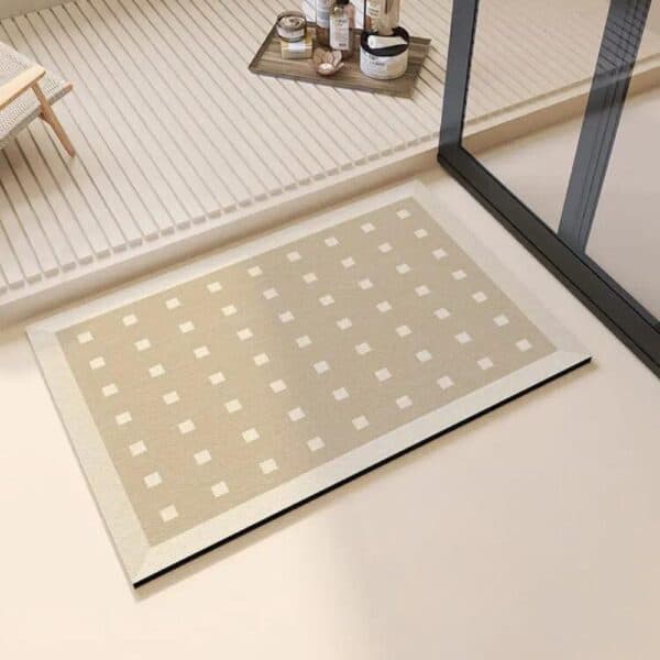 Diatomee badmat beige tegels, modern badkamer accessoire.