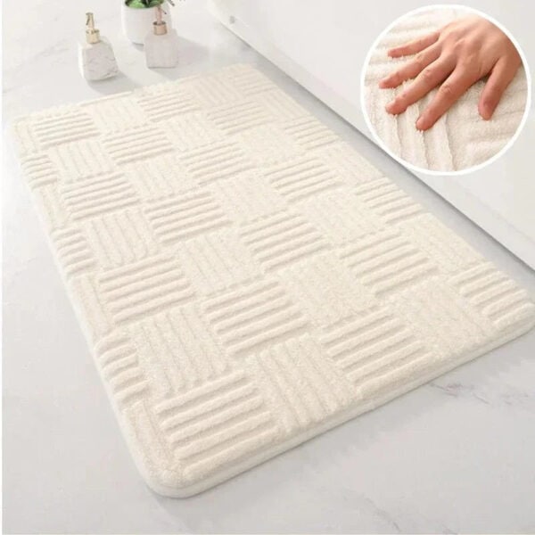 Dikke design badkamer tapijt met textuur, comfortabel en waterafstotend voor badkamer.