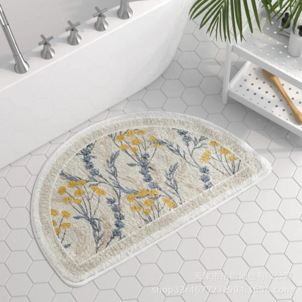 Halve cirkel badmat met bloemenpatroon, anti-slip, badkamer.