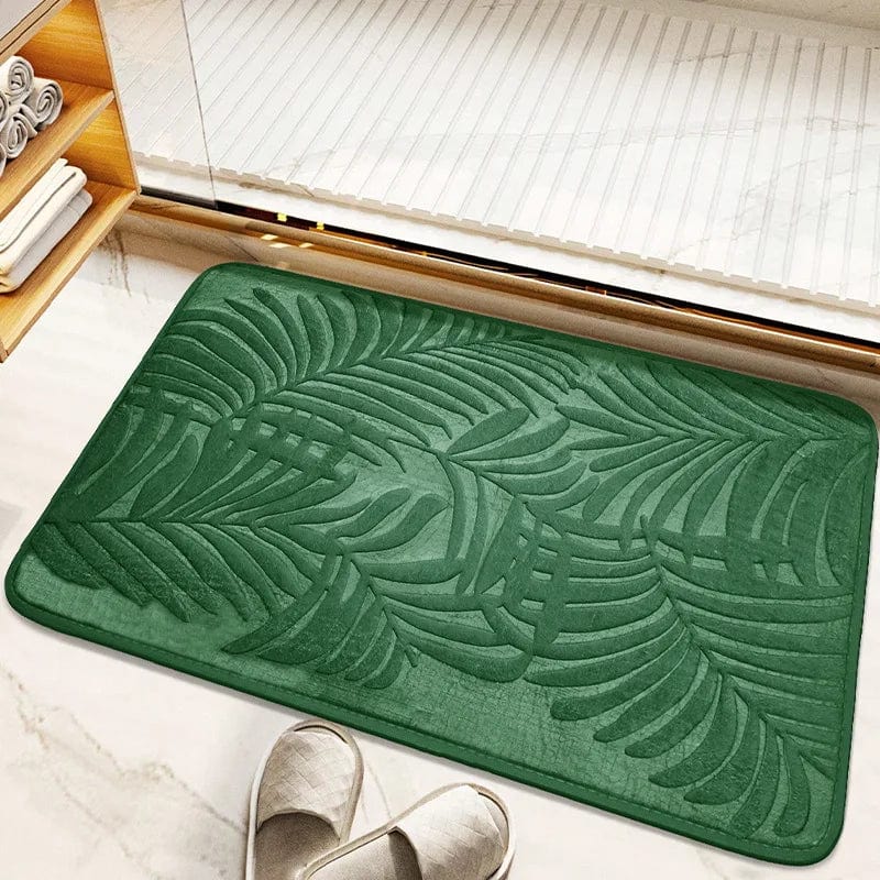 Groene jungle badmat met bladerenpatroon voor badkamer.