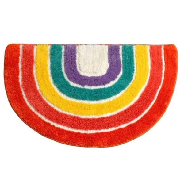 Kleurrijke regenboog badmat voor badkamer.