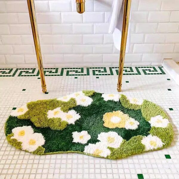 Natuurlijke badmat met bloemenpatroon voor badkamer.