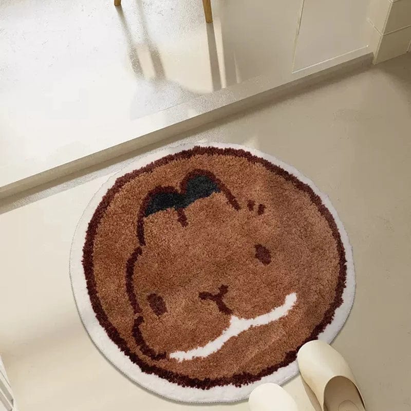 Ronde badmat met schattig katten gezicht, badkamer decoratie, comfortabel en stijlvol.