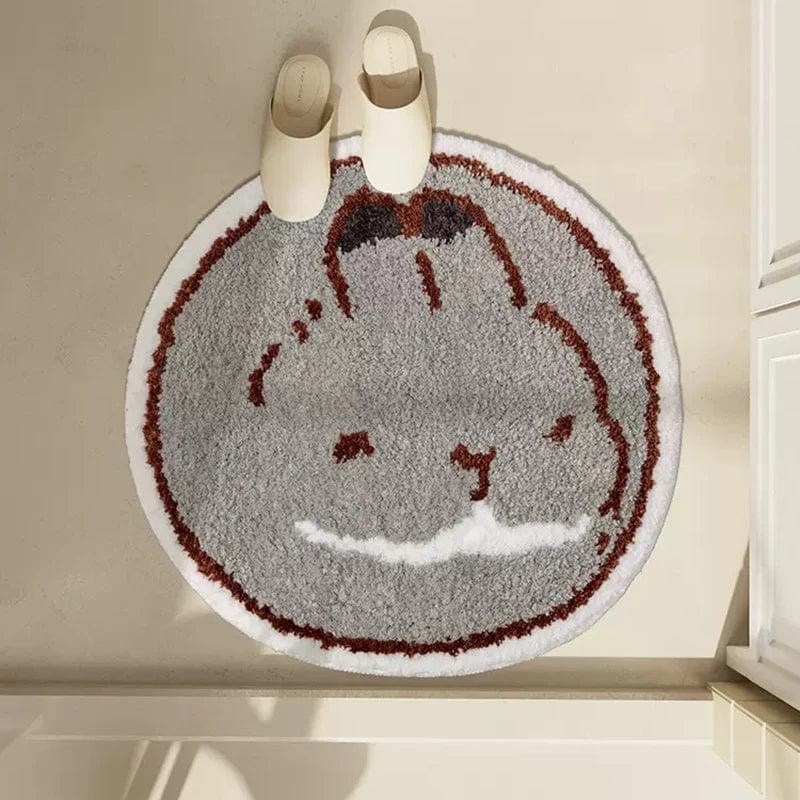 Ronde badmat met konijnmotief, comfortabel en stijlvol voor badkamer.