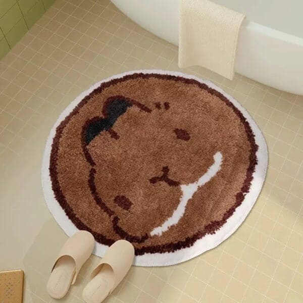 Ronde badmat met schattig dierdessin, comfortabel voor badkamer.
