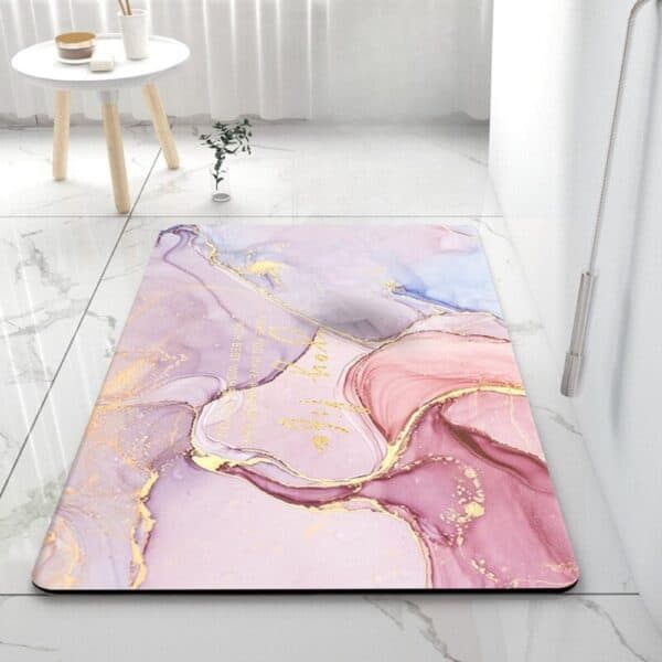 50x80 Bath Mat with Pink Gold Marble Design.
