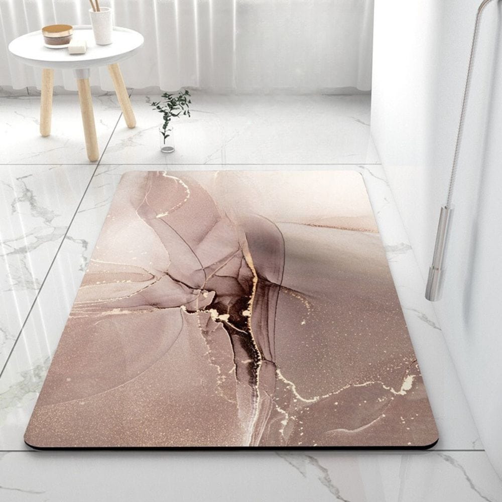 50x80 Bath Mat with Rose Gold Marble Design for Modern Bathroom.
