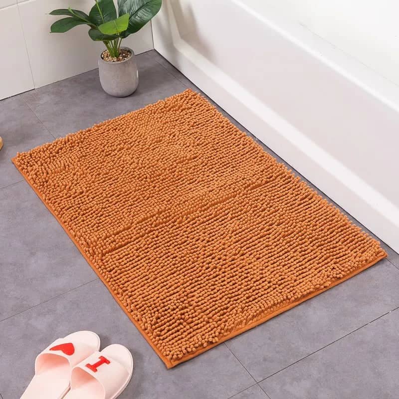 60x90cm orange chenille bath mat for bathroom comfort and style.