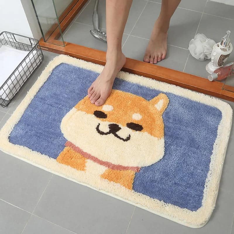 Cute Shiba Inu dog bath mat for bathroom comfort and style.