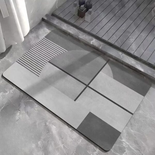 Anthracite modern bath mat with geometric design for stylish bathroom.