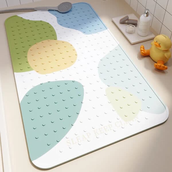 Anti-Mould Baby Bath Mat with Non-Slip Texture and Pastel Colors.