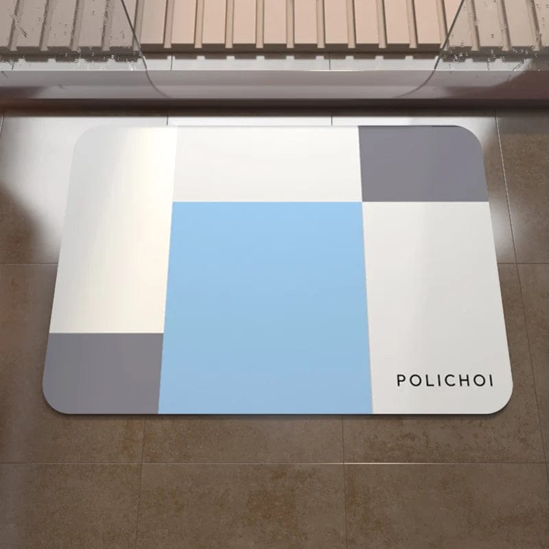 Anti-slip bath mat with geometric design, modern bathroom flooring.