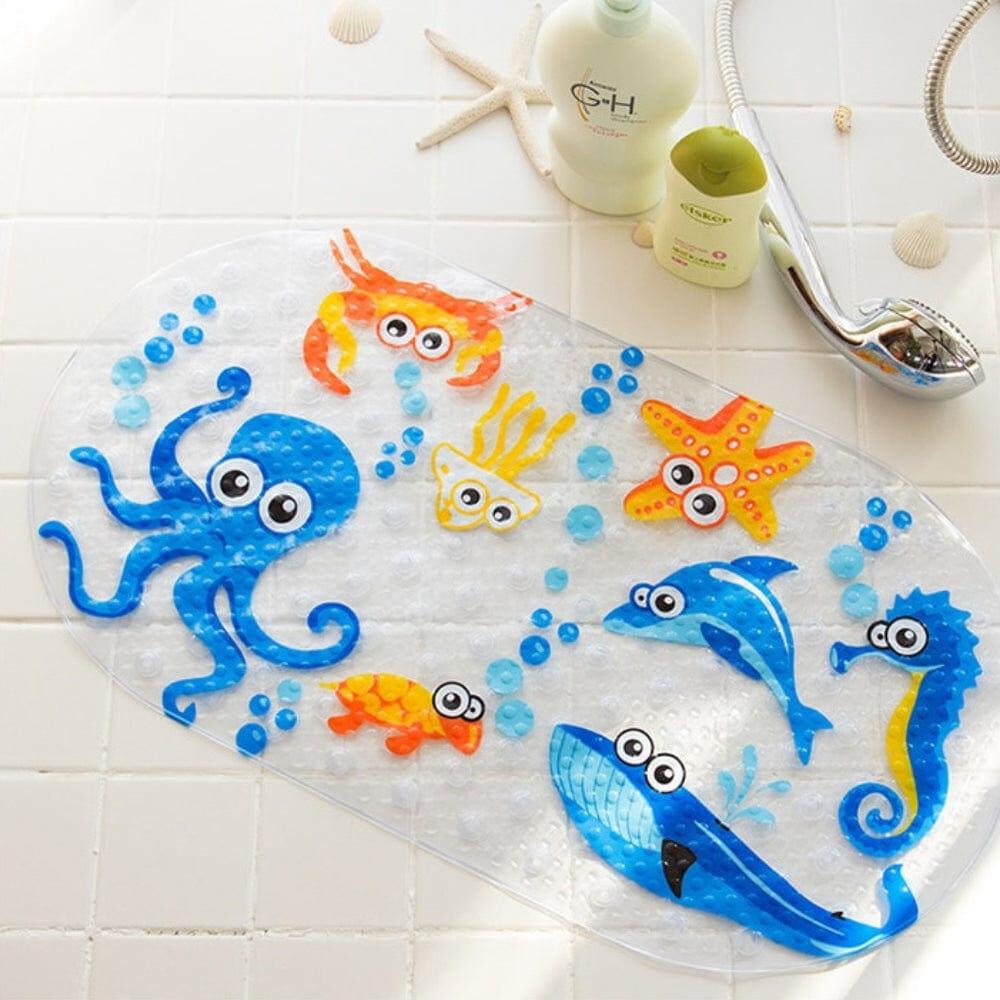 Baby Bath Mat with Cartoon Sea Creatures for Safe Shower Time.