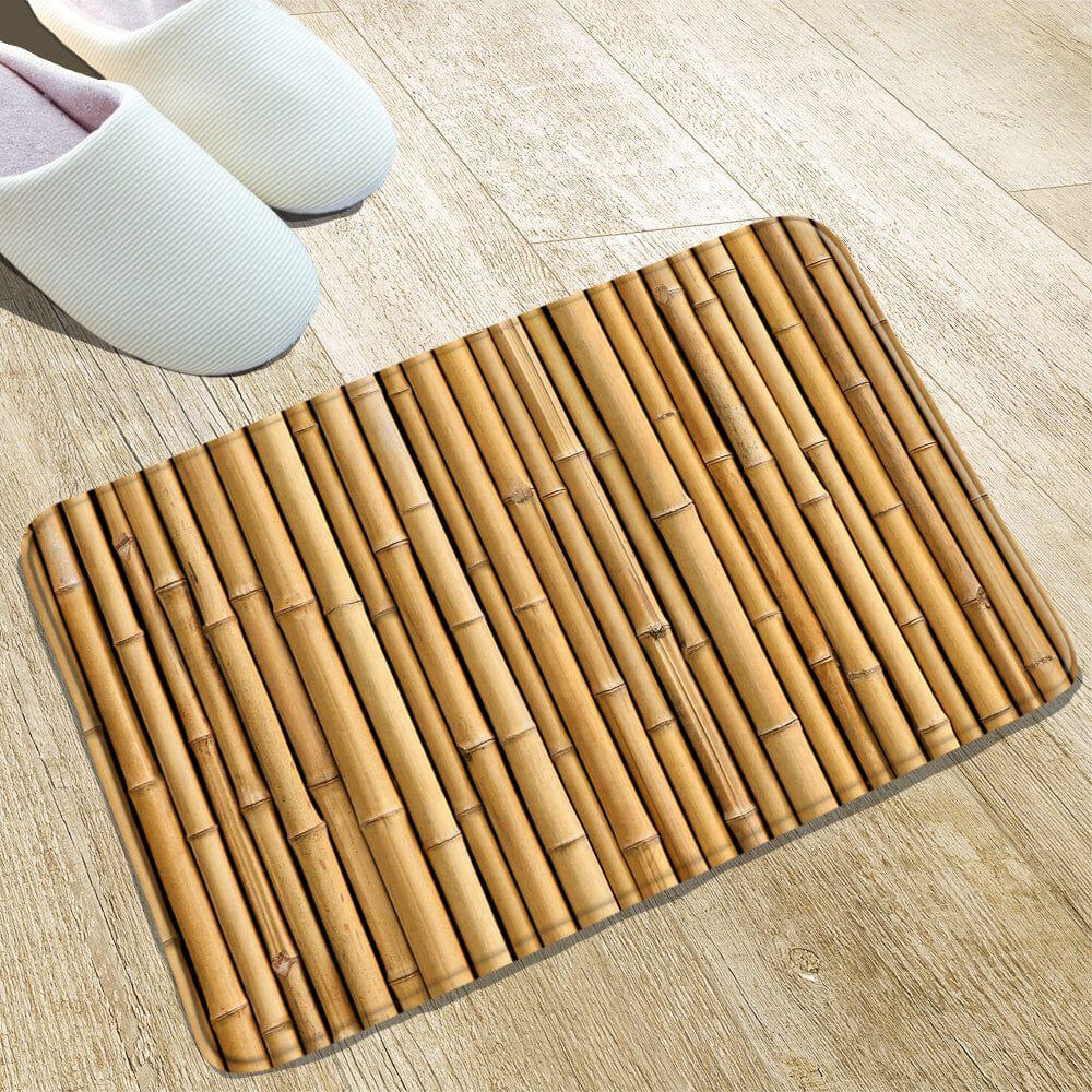 Bamboo bath mat for bathroom, natural texture, non-slip, eco-friendly.