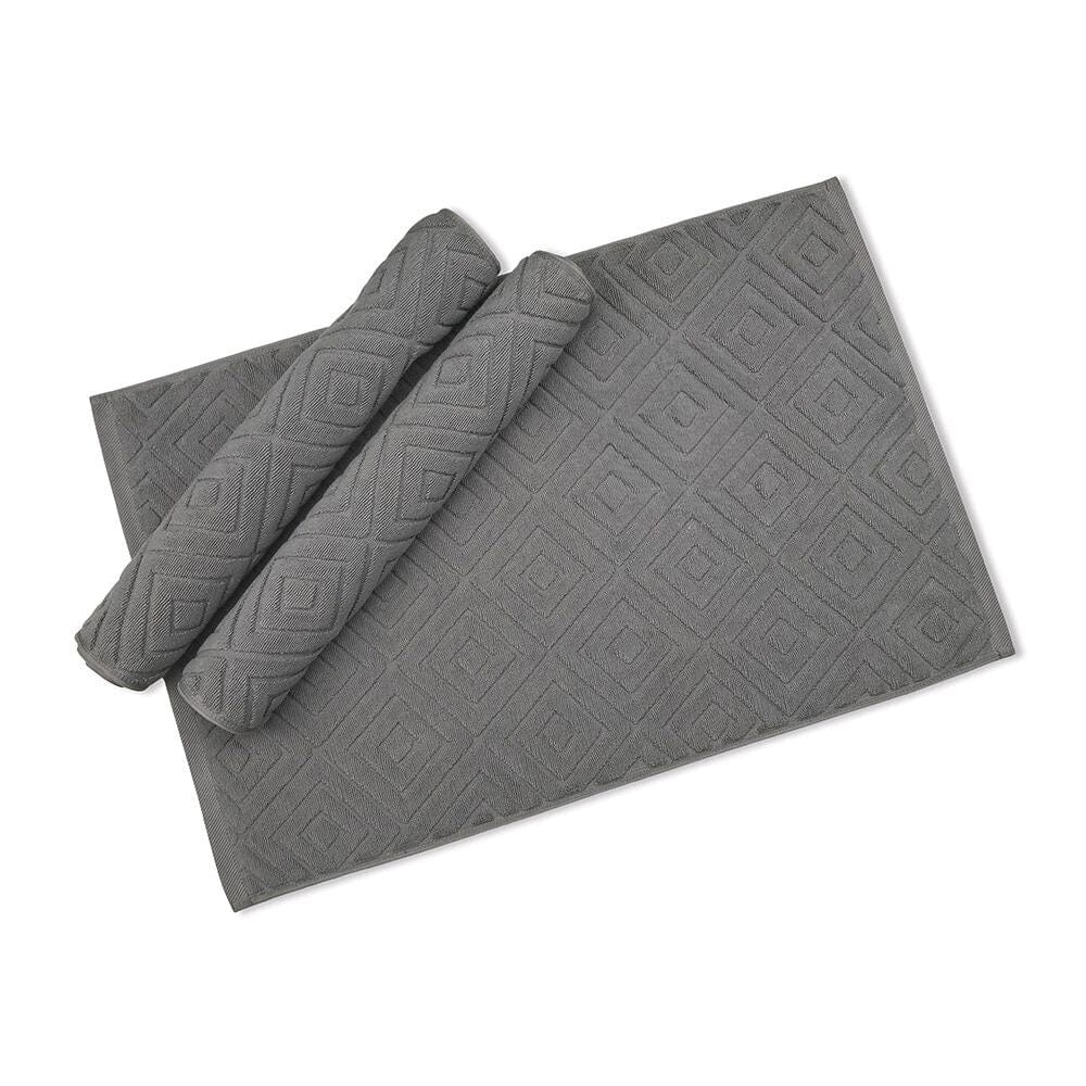 Gray 100 Cotton Bath Mat with Geometric Pattern.