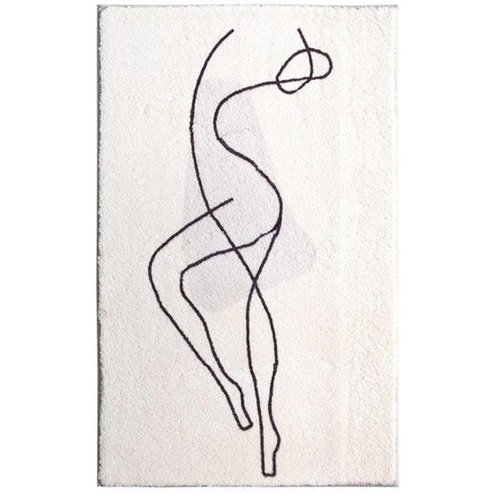 Abstract line art bath mat featuring minimalist human figure design.