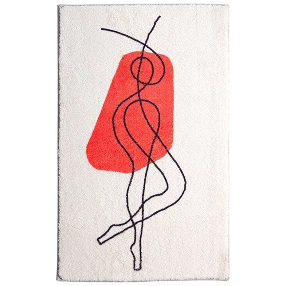 Abstract Art Bath Mat with Red and Black Design.