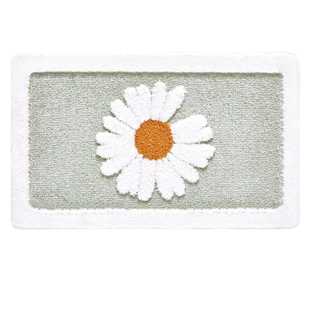 Floral Bath Mat with Daisy Design for Bathroom.
