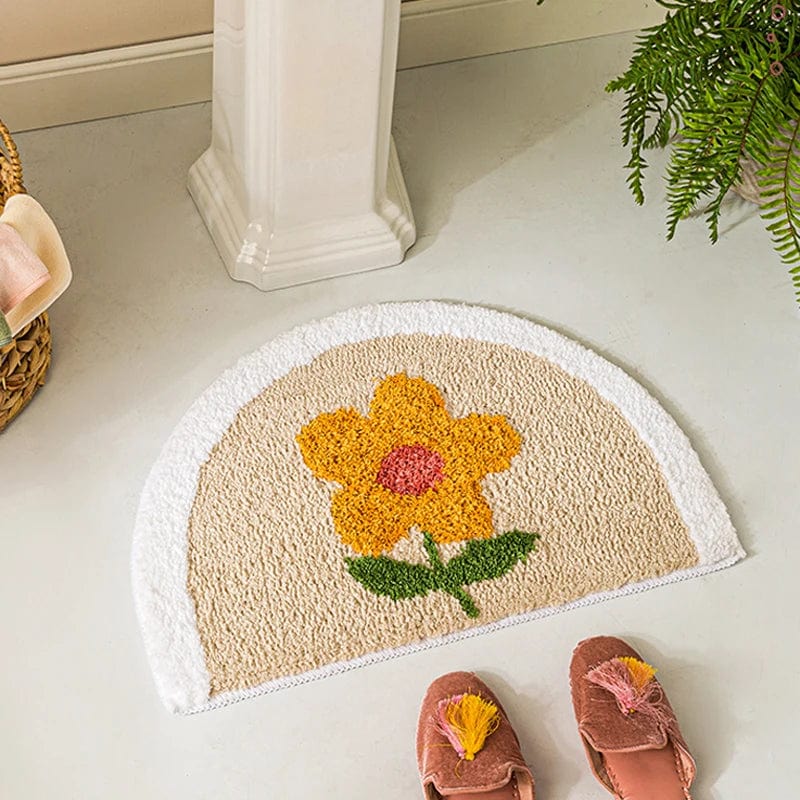Floral Bath Mat with Yellow Flower Design.