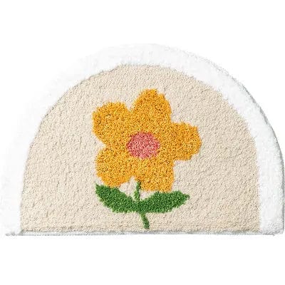 Yellow Flower Bath Mat, Comfy Bath Mat, Semi-Circle Design.