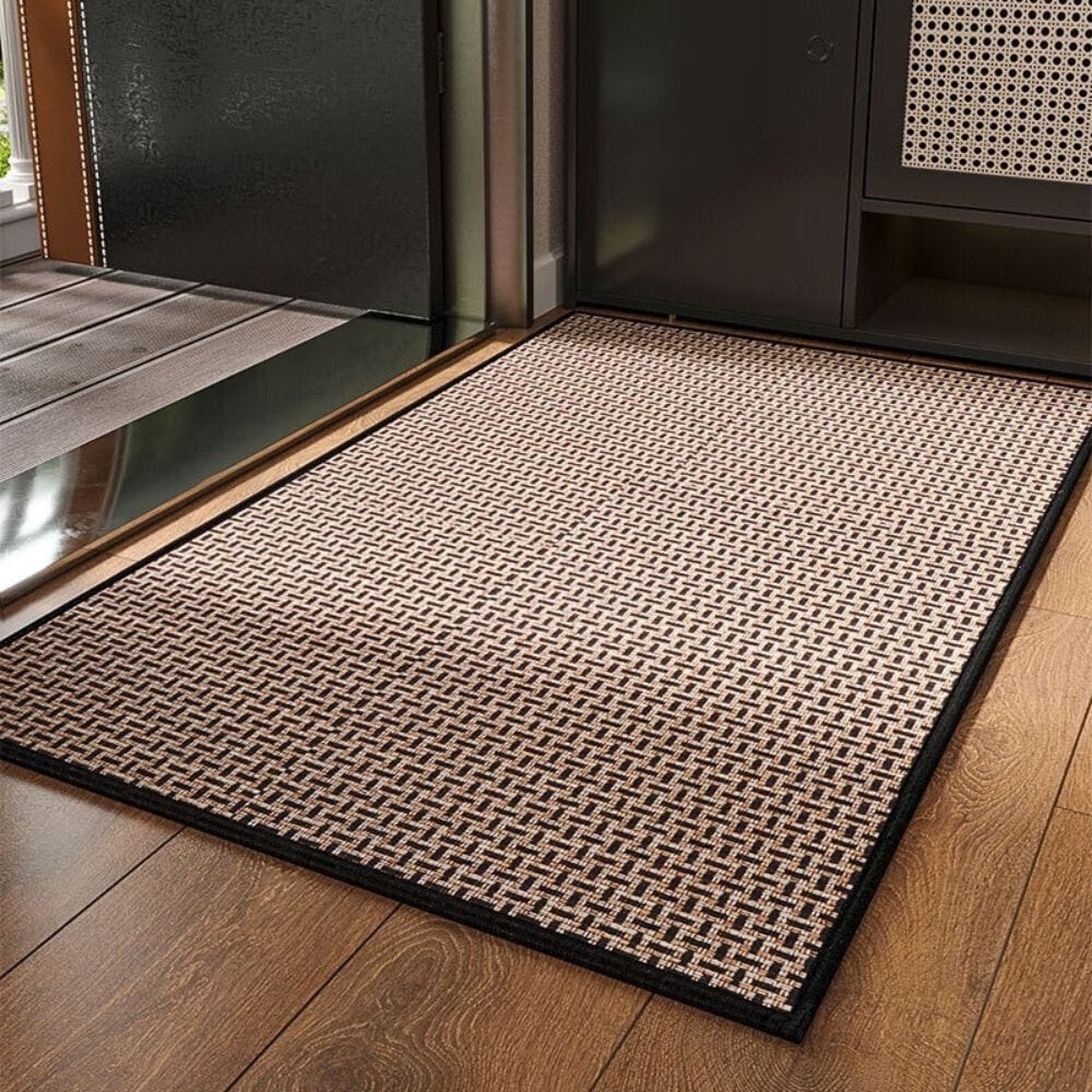Luxury bath mat with woven pattern for modern bathroom.
