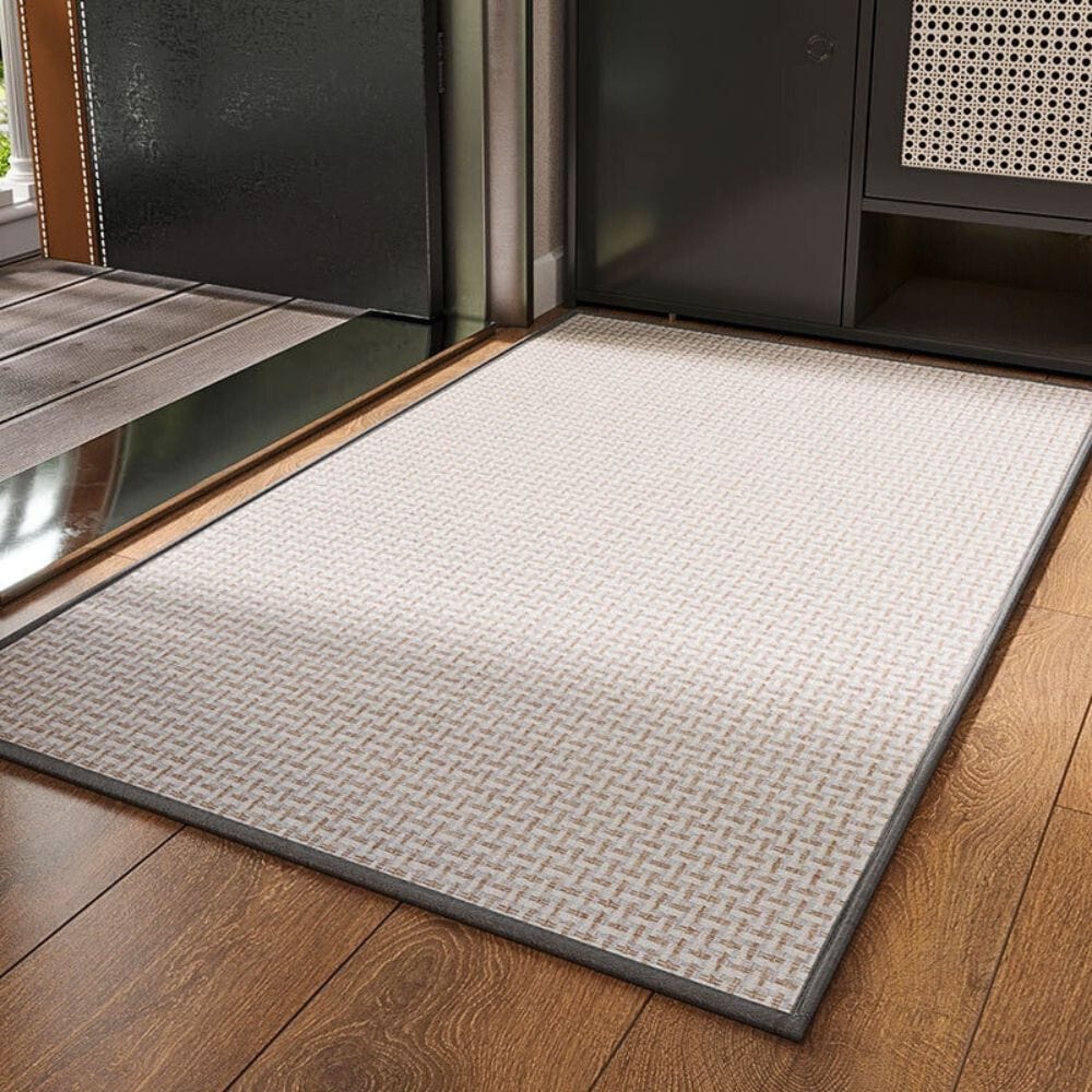 Luxury bath mat with woven pattern for modern bathroom.