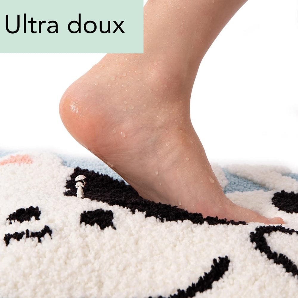 Blue cat bath mat ultra doux, cozy footstep comfort.