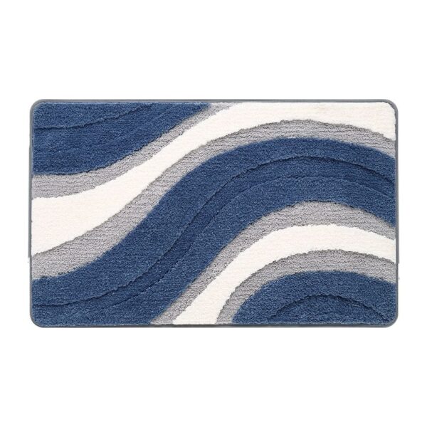 Blue grey wave pattern bath mat for bathroom comfort and style.
