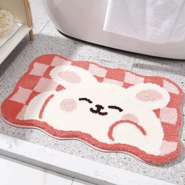 Cute bear checkerboard bath mat for kids bathroom.